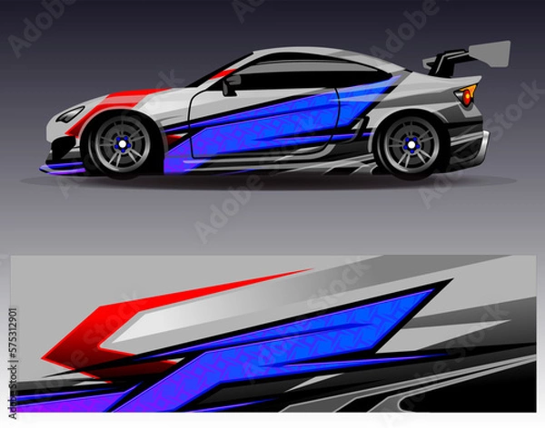Fototapeta Car wrap design vector. Graphic abstract stripe racing background kit designs for wrap vehicle  race car  rally  adventure and livery
