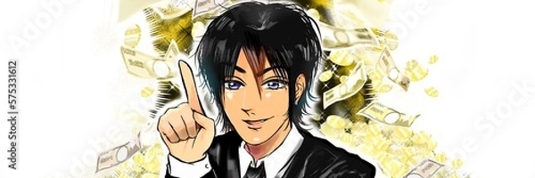 Obraz 怪しい儲け話をほくそ笑みながら持ち掛ける2000年代風ホストの漫画ワイドサイズイラスト