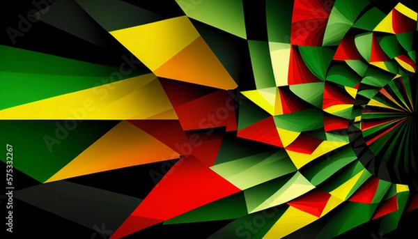 Fototapeta Abstract colorful geometric pattern with green, red, yellow, black colors. Good for Kwanzaa, Black History month, Juneteenth background, greeting card, invitation. Generative AI