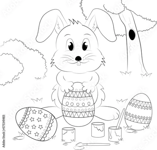 Obraz Easter bunny and a eggs. Childrens coloring book
