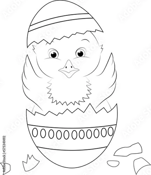 Obraz Small chick hatches from an egg. Children's coloring