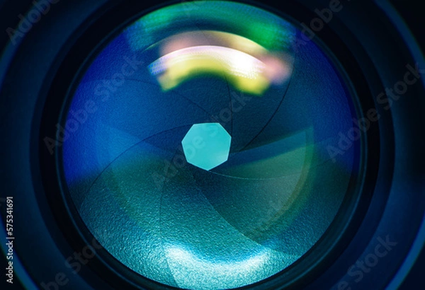Fototapeta close up camera lens with flash light