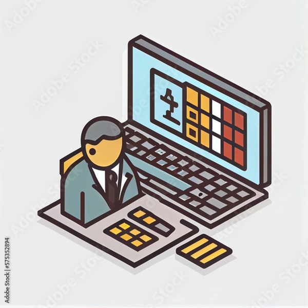Fototapeta Isometric image of two calculators and a business man. Generative AI. 