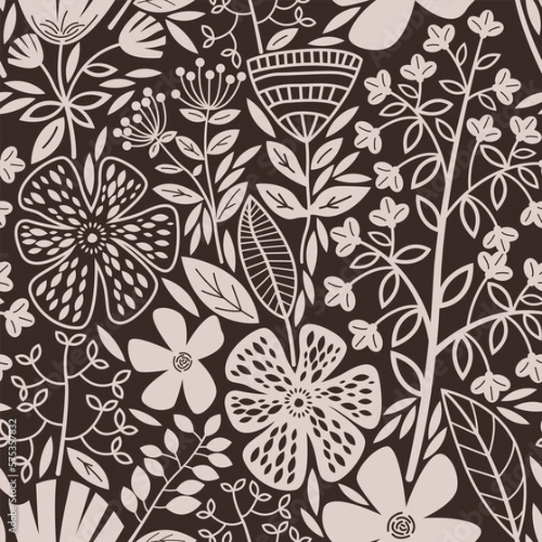 Fototapeta Spring flowers seamless pattern.