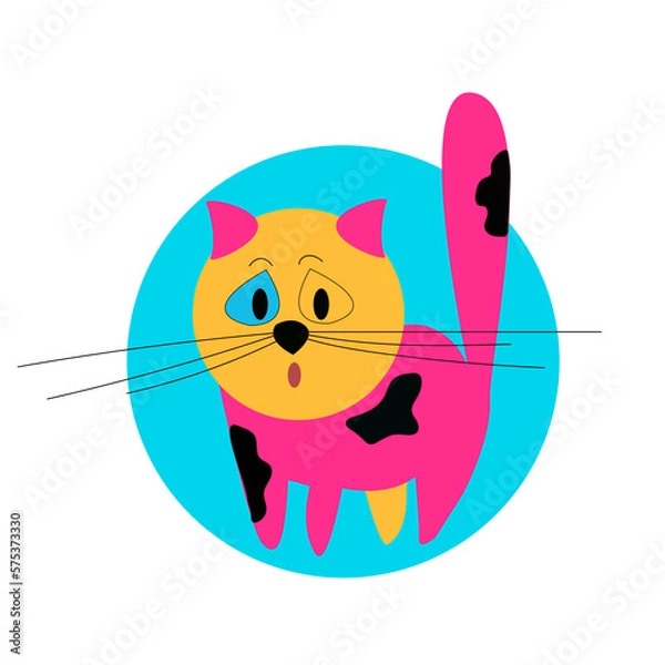 Obraz Pink cat on a blue background