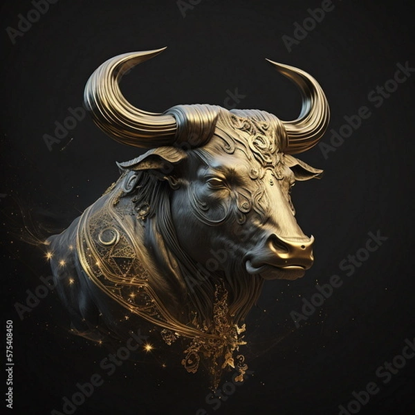Fototapeta Golden Taurus zodiac sign against space background. Astrology calendar. Esoteric horoscope and fortune telling concept. Created with Generative AI