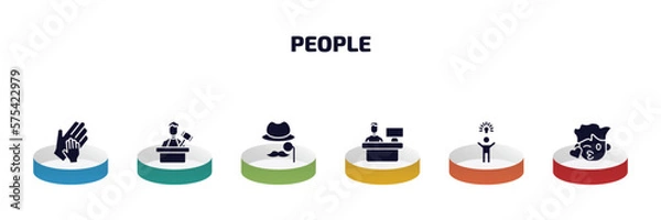 Fototapeta people infographic element with filled icons and 6 step or option. people icons such as hand of an adult, judge with hammer, sir, assembler, man with an idea, kiss smile vector.