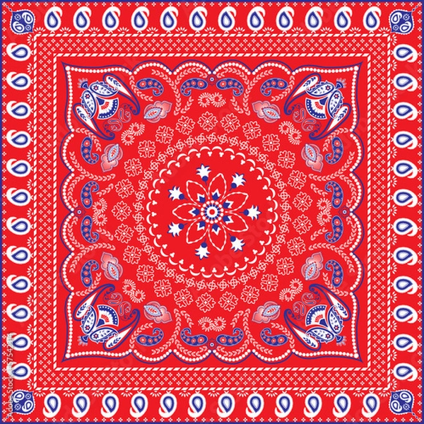 Obraz Red, Blue & White Retro Patterned Bandana or Head Scarf