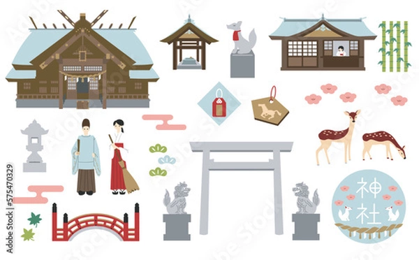 Obraz 神社のイラストセット