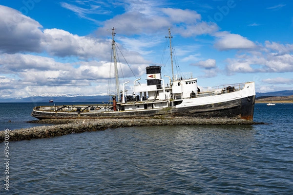 Fototapeta Famous Shipwreck Saint Christopher at the port of Ushuaia, Tierra del Fuego in Argentina, South America