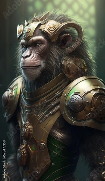 Fototapeta Stylish Futuristic Animal Monkey Combat Armor: A Cute and Cool Designer Exosuit with Energy Shield and Nanotech Enhancements for High-Tech Battle in Wildlife and Sci-Fi Settings (generative AI)
