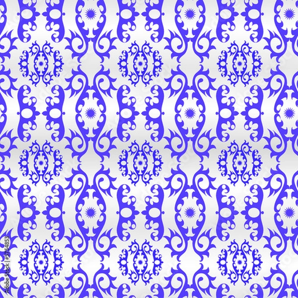 Fototapeta Seamless blue ornament vector pattern on white
