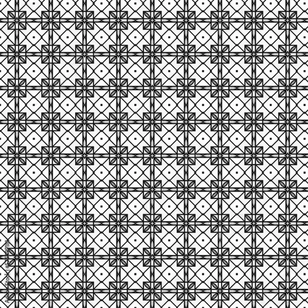 Fototapeta Seamless Black And White Print Minimal Geometry Template Decoration Shape Fabric Vintage Texture Textile Backdrop Geometric Line Art Design Graphic Background Wallpaper Pattern