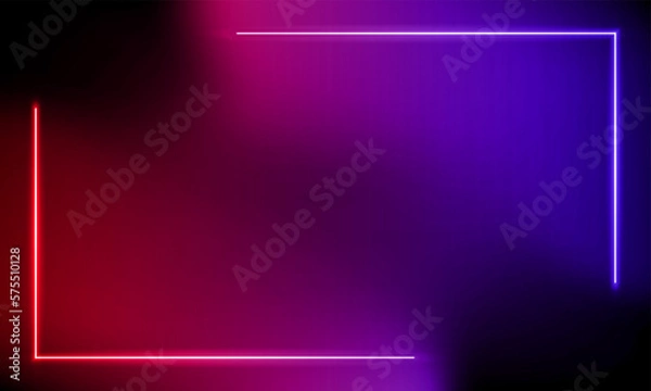 Obraz Abstract colorful neon background with red purple gradient. 3d render. Panoramic shine backdrop. Lights rectangular line, luminous rays. Motion simple geometric shape. Blank banner.Vector illustration
