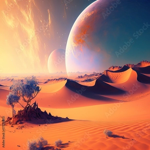 Obraz desert with a planetary sky colorful sci-fi Generative AI