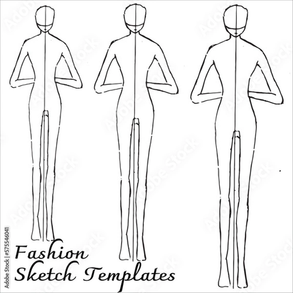 Obraz Fashion flats design sketch template.
Blank woman design. Black and white outline vector.