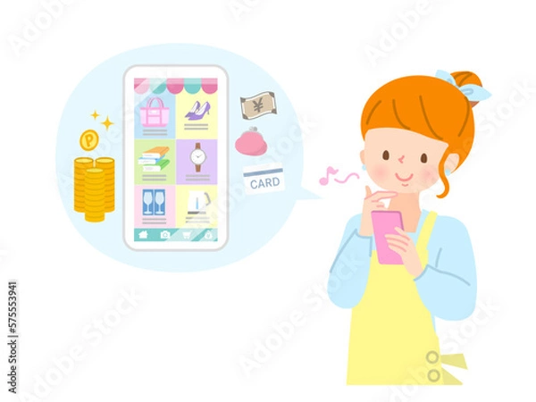 Fototapeta スマホで商品を探している若い女性