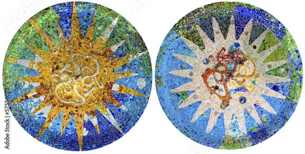 Fototapeta Dwa szczegóły mozaiki w parku Guell w Barcelonie