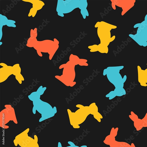 Fototapeta Seamless pattern with colorful rabbit and black background