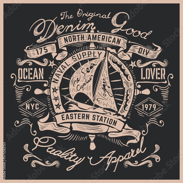 Obraz Heritage Sailing elements vector illustration.Shirt graphic design