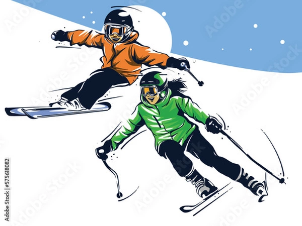 Fototapeta vector set of skiing logos, emblems and design elements