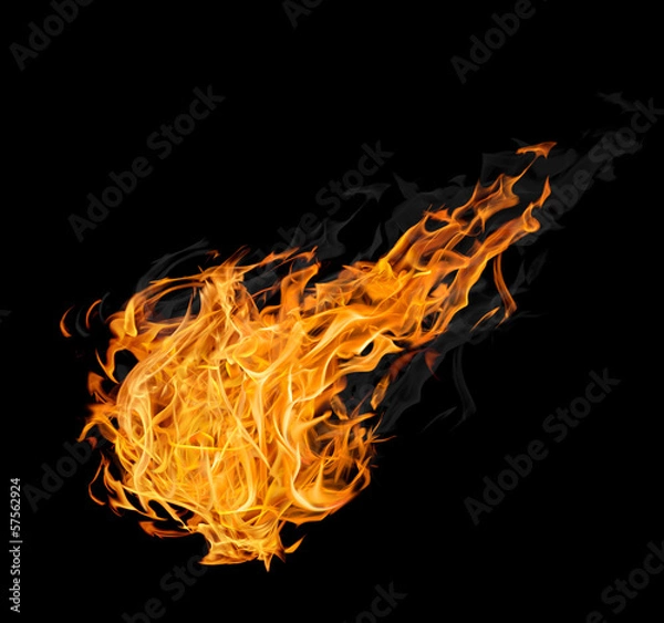 Fototapeta large fireball with smoke on black