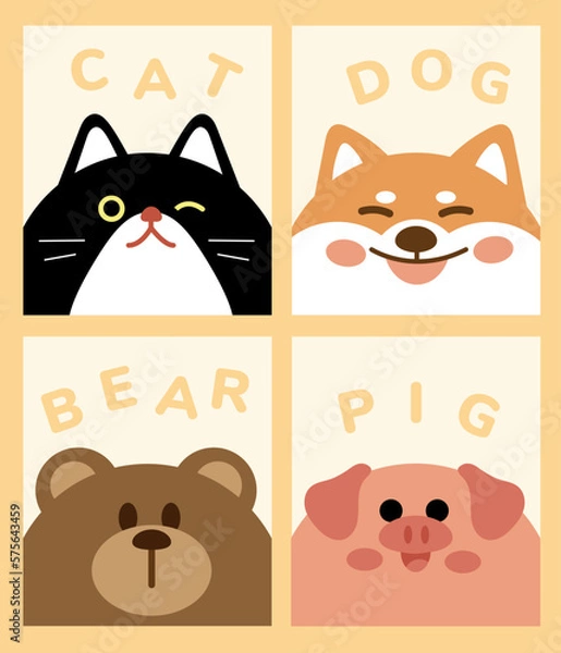 Obraz Cat, Dog, Bear, Pig, Animals Character Vector