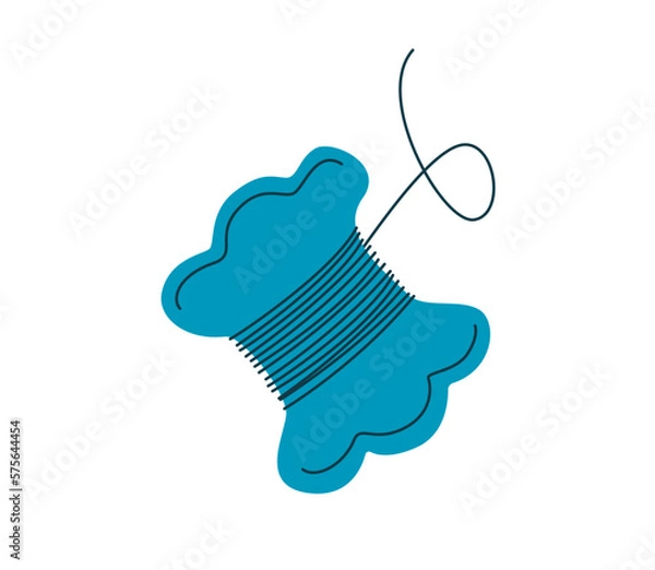 Fototapeta Paper thread bobbin with wound threads vector hand drawn illustration. Coil with embroidery thread doodle isolated clip art. Cardboard spool with floss doodle clip art. Atelier or hand made studio sew