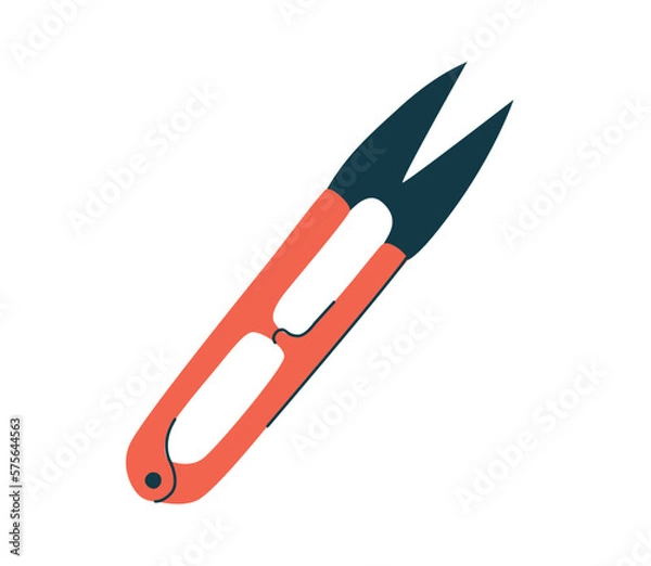 Fototapeta Thread clipper for sewing vector hand drawn clip art. Nipper for stitch hand drawn modern isolated illustration. Red clothes making scissors for atelie, studio or tailor shop equipment