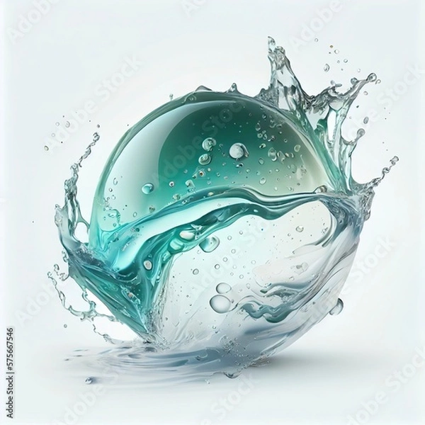 Obraz Water liquid splash in sphere shape isolated on white background, Generative AI