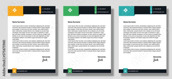 Fototapeta modern business letterhead template vector company letterhead design in three options