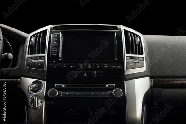 Obraz Classic car inside. Multimedia screen close-up. Interior detail.