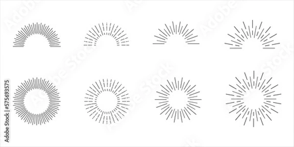 Fototapeta Sun rays or sunshine linear drawing. Vector