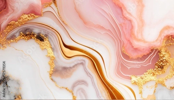 Obraz Abstract pink marble liquid texture with gold splashes, rose luxury background