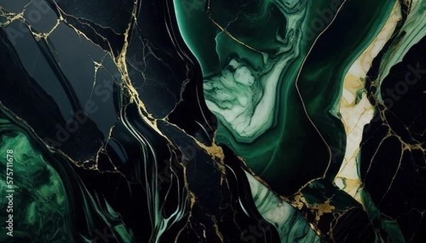 Obraz Abstract green marble texture with gold splashes, emerald luxury background