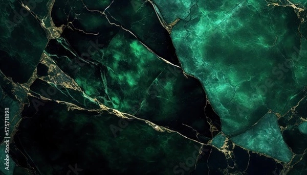 Fototapeta Abstract green marble texture with gold splashes, emerald luxury background