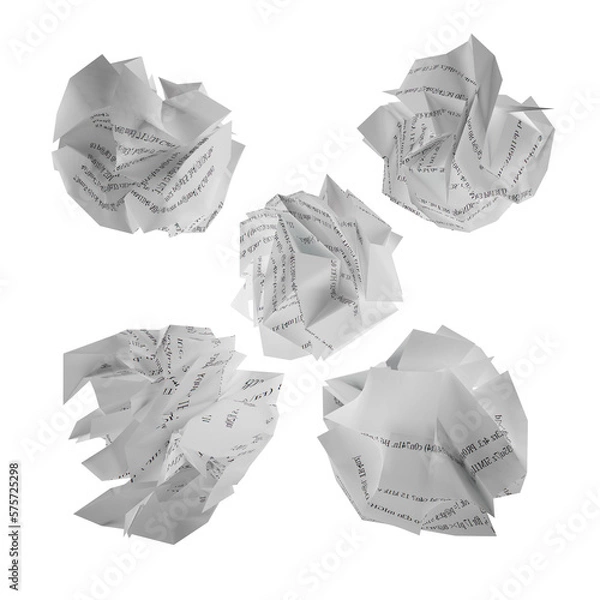 Fototapeta Crumpled ball papers documents. bureaucracy and overworked concept. 3d rendering