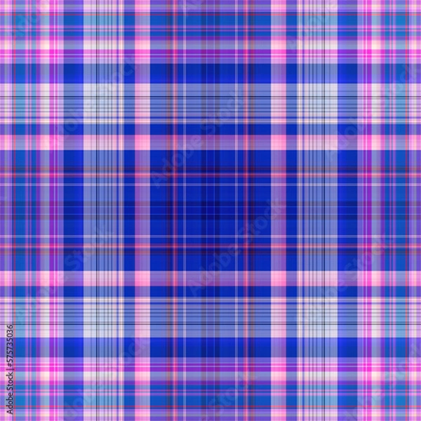 Fototapeta Nautical gingham in coastal beach house check fabric tile. Seamless red blue white sailor flannel textile tartan repeat swatch.
