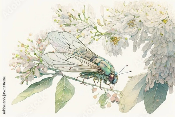 Fototapeta Beautiful cicada watercolor illustration made with Generative AI