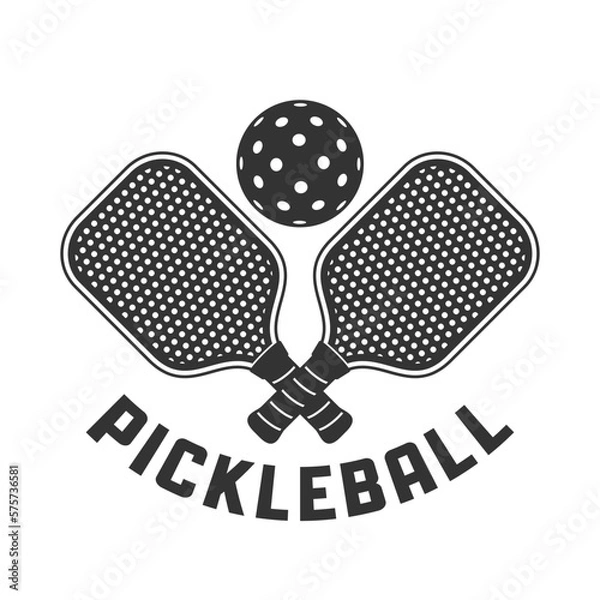 Fototapeta Pickleball Logo With Crossed Racket and Ball Above Them