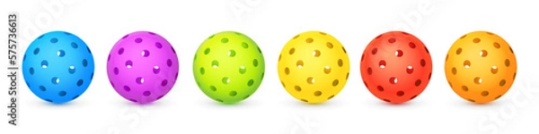 Fototapeta Set of Colorful Pickleball Balls With 40 Holes for Outdoor Game