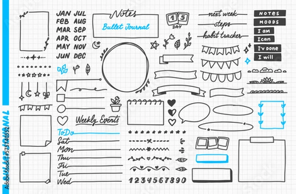 Obraz Vector illustration Cute hand drawn elements for planner, journal, notepad, paper vector illustration. Isolated on white