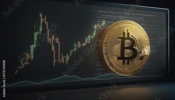 Fototapeta Bitcoin - Join the Bitcoin craze and start trading today. The graph shows its potential for profit - ai generated