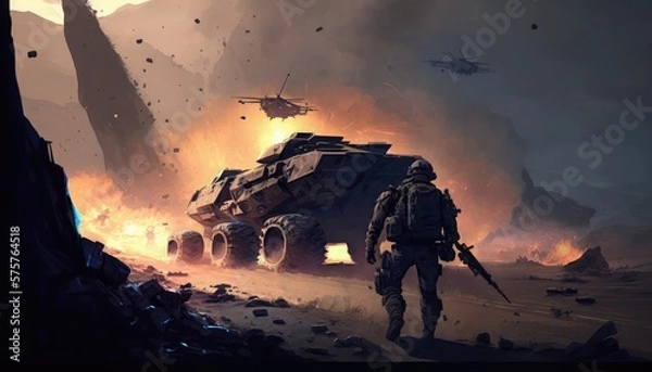 Fototapeta cruel war scenes, digital painting, Powerful Images of Conflict and Chaos (ai generated)