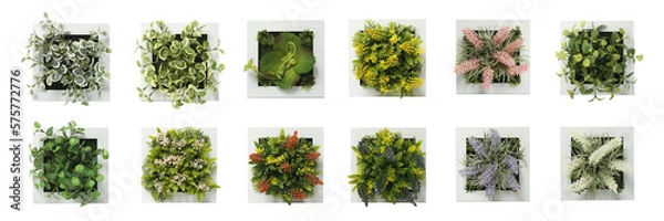 Fototapeta conjunto de flores artificiales en marco de madera tipo cuadro para el hogar, cafetería decoración de pared sin fondo, transparente, png.