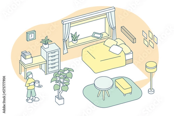 Obraz 家の中の寝室。くつろぐための空間