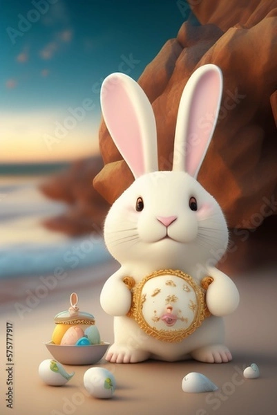 Fototapeta easter bunny with easter eggs