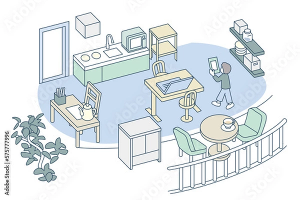 Obraz ベランダのある部屋。くつろぐ室内