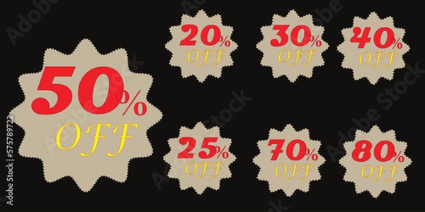 Obraz Sale tag speech bubble red shape with different discount percentages. 10, 20, 30, 40, 50, 60, 70, 80 and 90 percent price clearance sticker badge banner label vector illustration isolated
