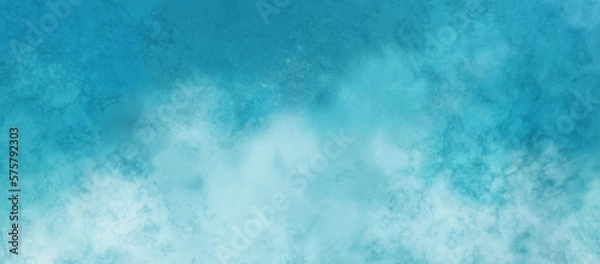 Fototapeta Watercolor background in blue and white painting with cloudy distressed texture and marbled grunge, soft fog or hazy lighting and pastel colors